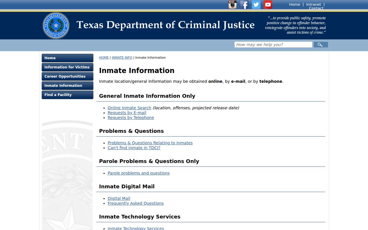 Sherman County arrest lookup TDCJ contact channels