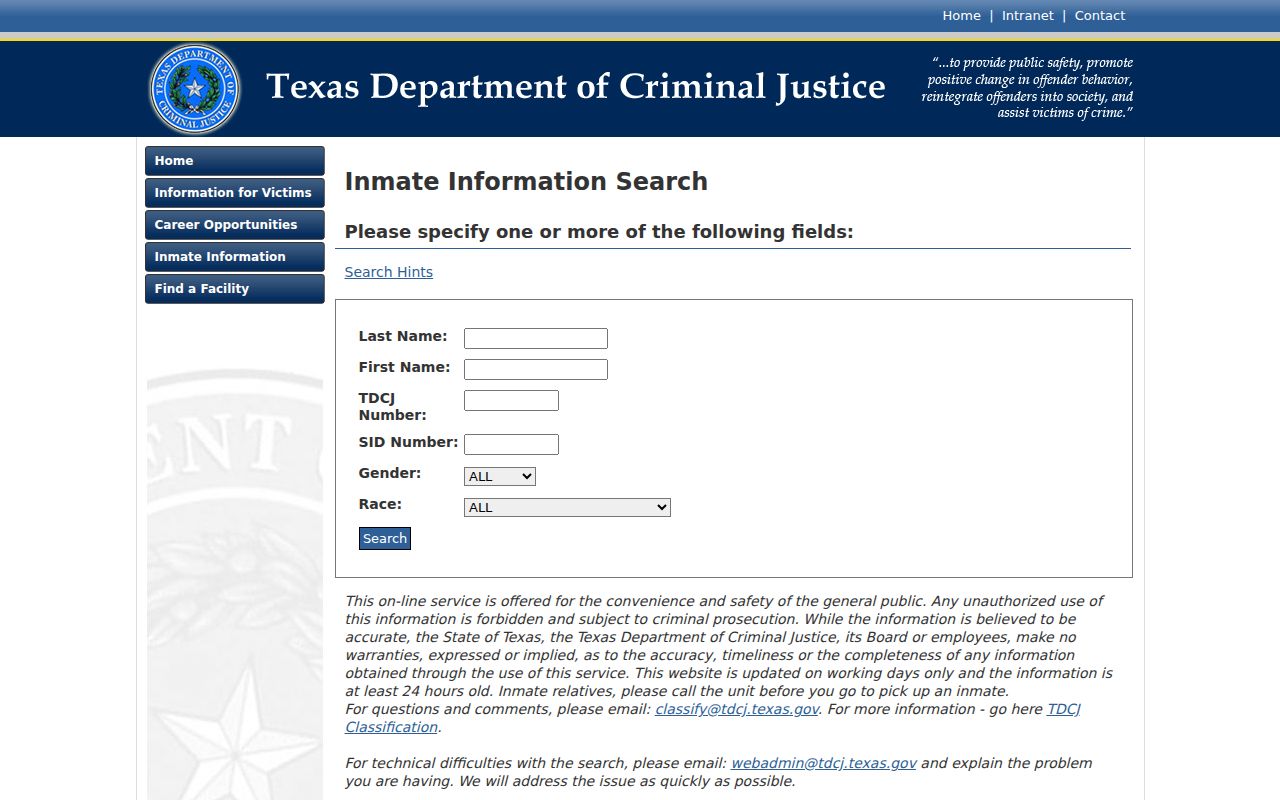 Sherman County arrest lookup TDCJ inmate search