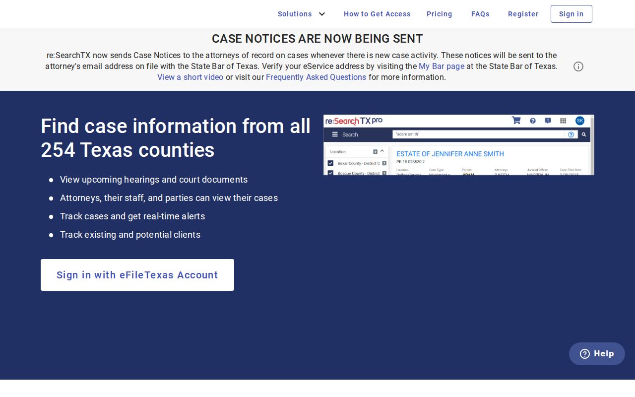 Sherman County criminal court case reSearchTX interface