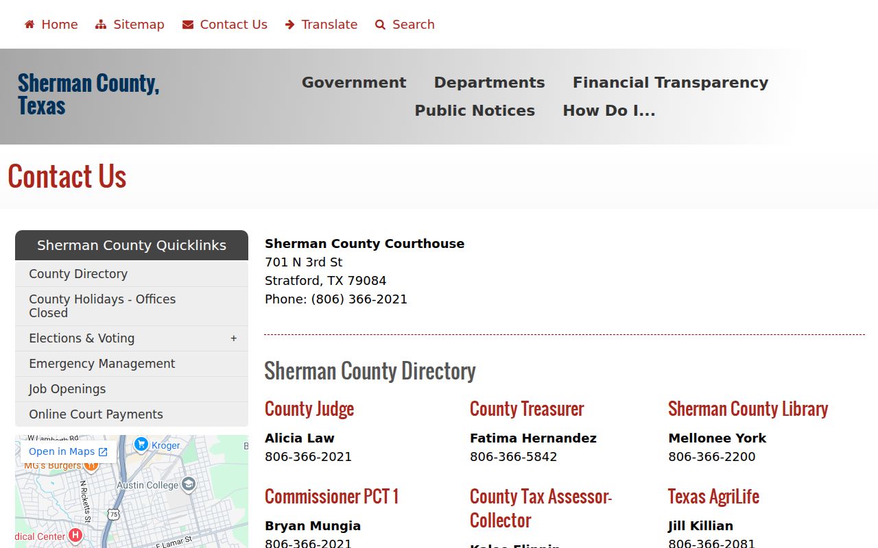 Sherman County criminal record office directory